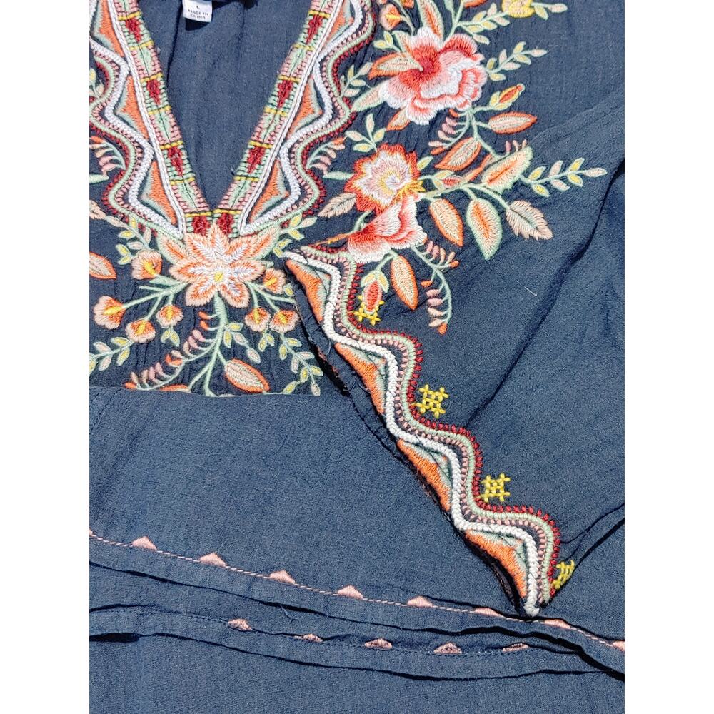 Johnny Was Workshop Tunic Dress Blue Womens Large Embroidered Boho Floral - Picture 4 of 8